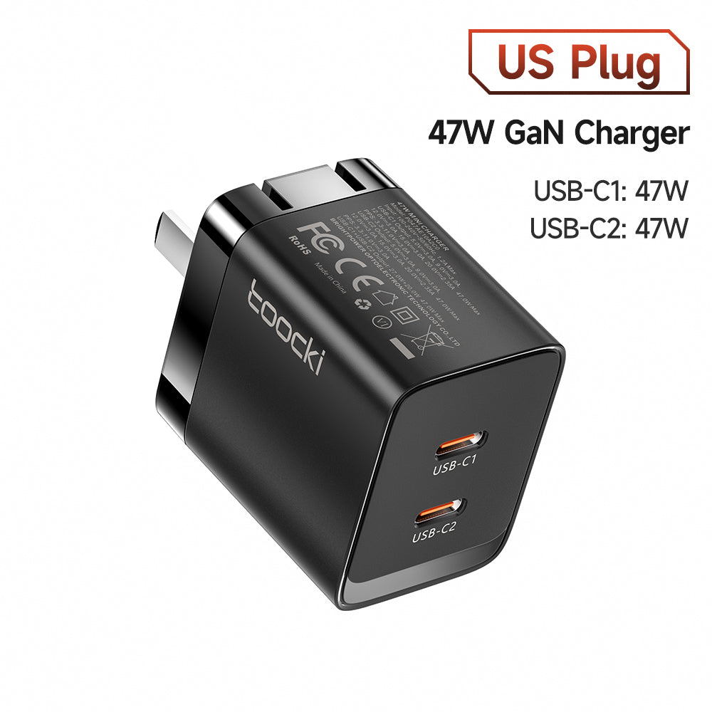 TOOCKI P047AB10A2C0 PD 47W GaN Wall Charger Dual Type-C Fast Charging Power Adapter TOOCKI P047AB10A2C0 PD 47W GaN Wall Charger Dual Type-C Fast Charging Power Adapter
